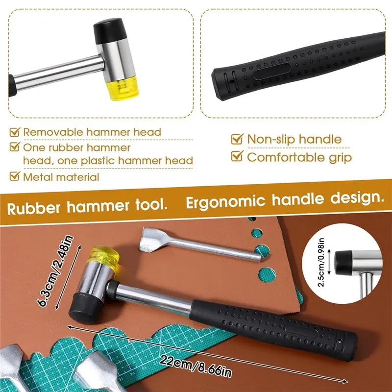 مجموعة خرامة زاوية جلدية بمقاسات ABBP-14 مع مطرقة مطاطية مزدوجة الجوانب، حقيبة محفظة بحزام نصف دائري/رباع مستدير يمكنك صنعها بنفسك