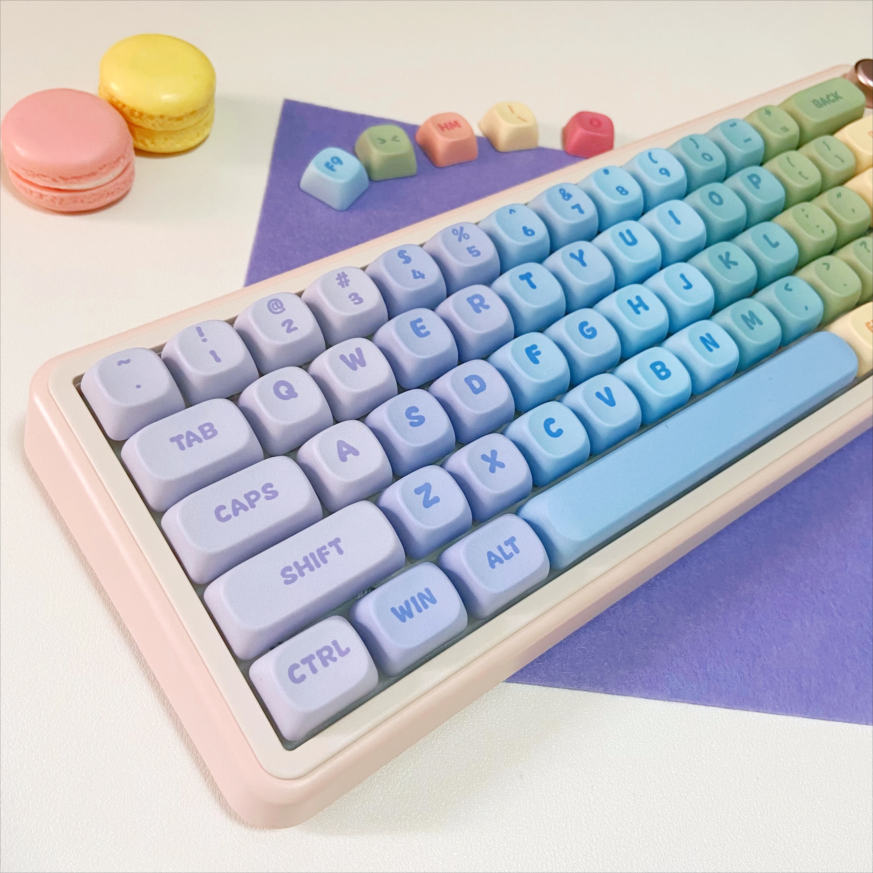 Cute Candy House Keycaps for Mechanical Keyboards MOA PBT Rainbow Macarons Key Caps DIY Gaming Keyboard 60 70 80 90 100 Layout