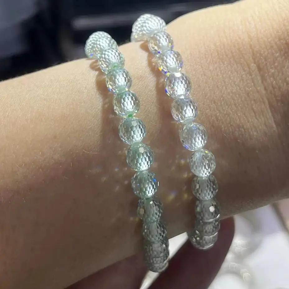 6mm Faceted Round Moissanite Beads Green Moissanite Bracelet Jewelry