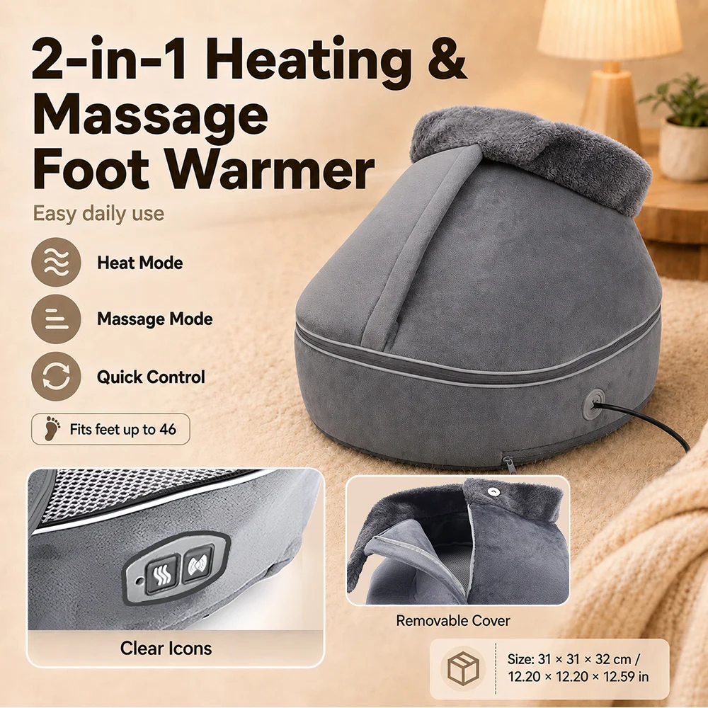 Heated Massage Foot Boots 2 In 1 Electric Foot Warmer High Ankle Wrap Home Foot Massager Independent Heating Massage Control