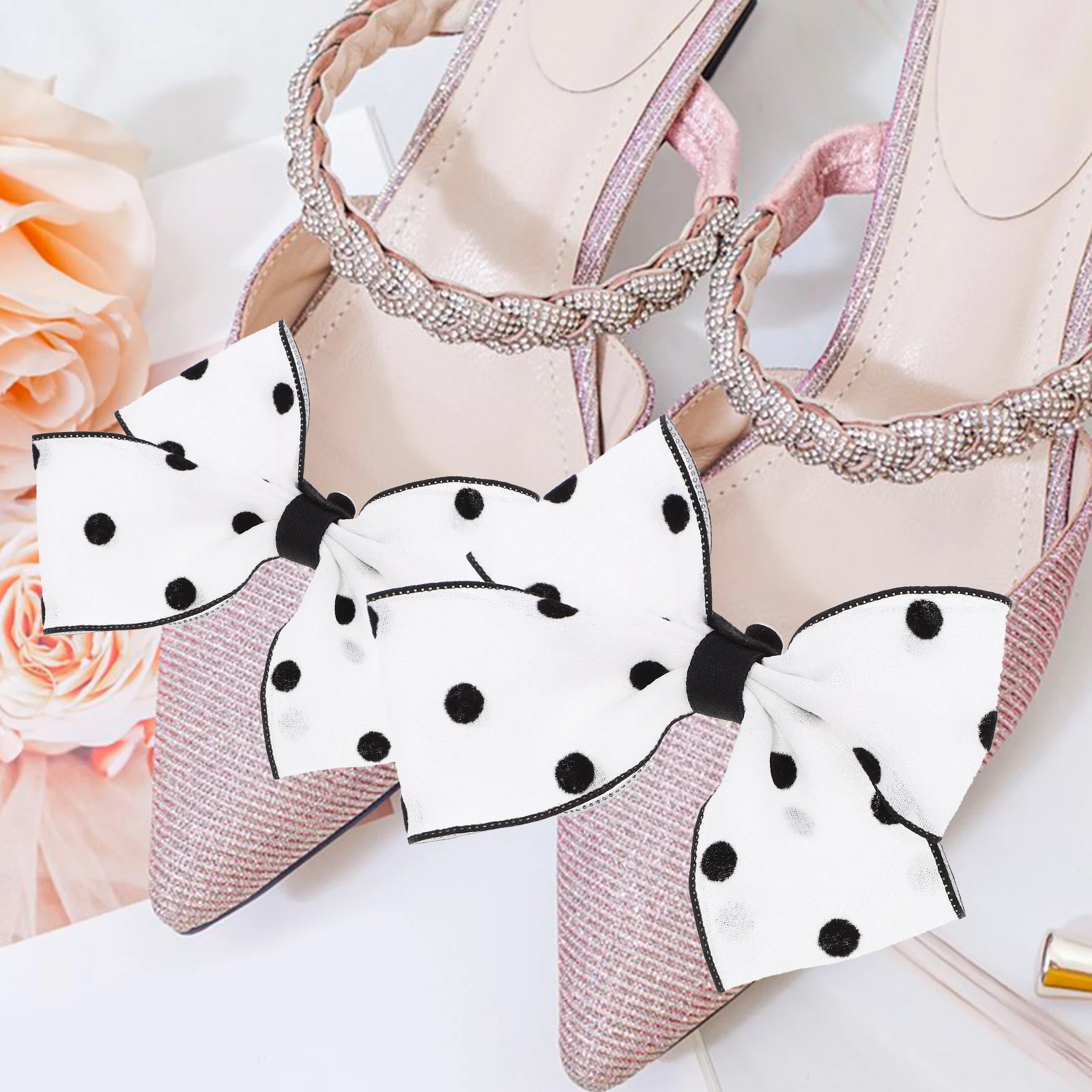 

Black White Bow Shoe Clips Bride Wedding Decorative Heel Accessories Adjustable Safe Material Comfortable Shoe Jewelry