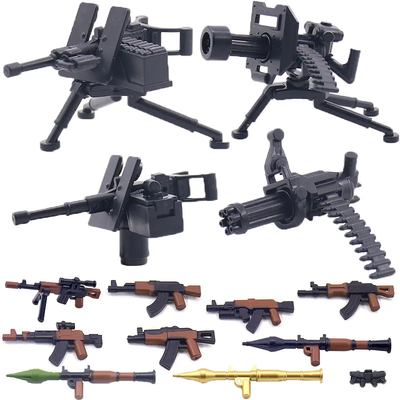 WWII Military Building Blocks Solider Figures Weapons Equipments Accessories Gatlin M2 Heavy Machine Guns RPG MOC Mini Bricks