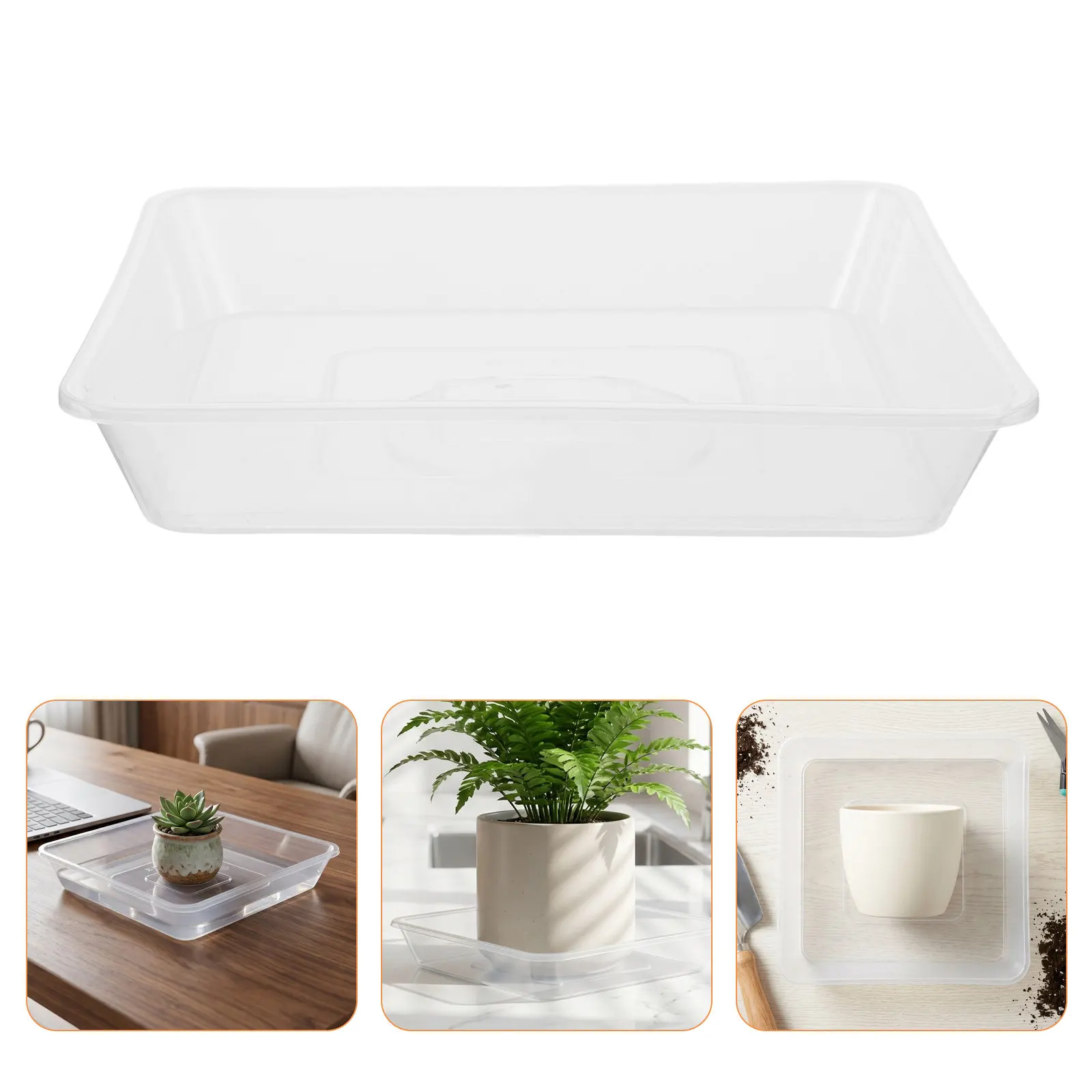 Clear Square Plant Saucers 4 Pack Thick Plastic Flower Pot Drip Trays for Indoor Outdoor Planters