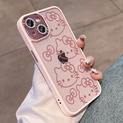 Funda de teléfono Kawaii Sanrio Hello Kitty, lente de cobertura completa para iPhone 15, 15Pro, 14, 13, 12, 11, regalos para niñas, funda de teléfono anticaída