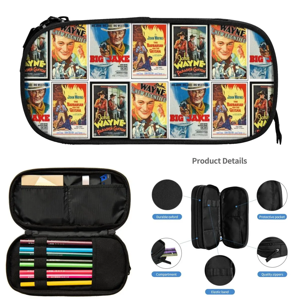 

John Wayne классические фильмы пеналы с коллажем для студентов школьная коробка для ручек пенал большой емкости пенал держатель для ручек