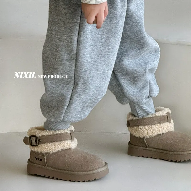 2025 Winter New Girls' Snow Boots Matte Cotton Boots Fashion Sheep Cake Wool Children's Warm Boots Black Size 26-40