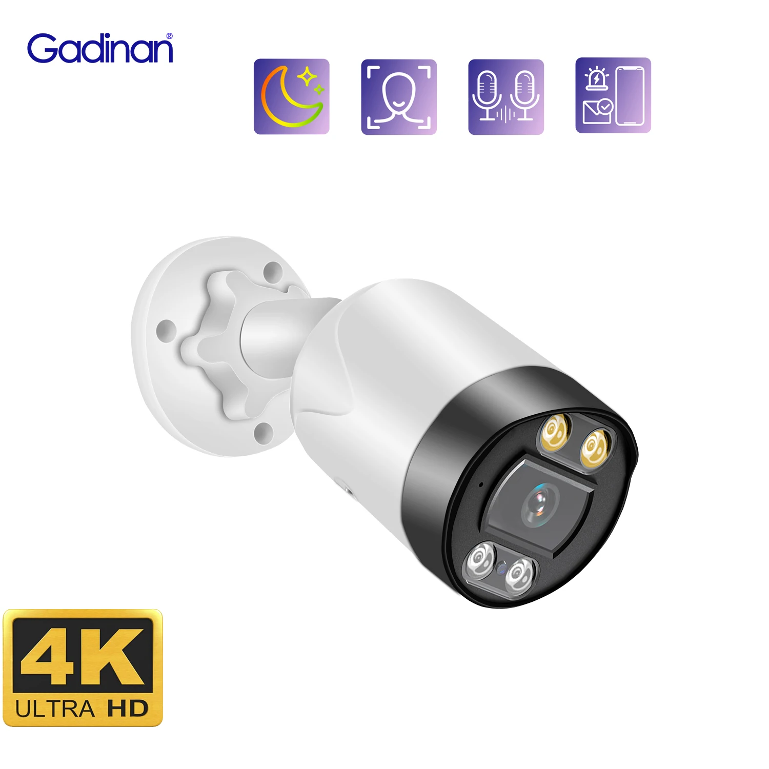 

Gadinan Outdoor IP Camera 4K 8MP POE AI With Two Way Audio Color Full Night Vision Wired CCTV Video Surveillance Security Camera