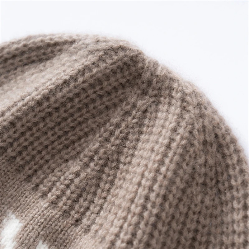 Women's Winter Hat 100% Cashmere Knitted Beanies Cap Outdoor Soft Warm Cap Snowflake Pattern Skullies Hats Thicken Caps