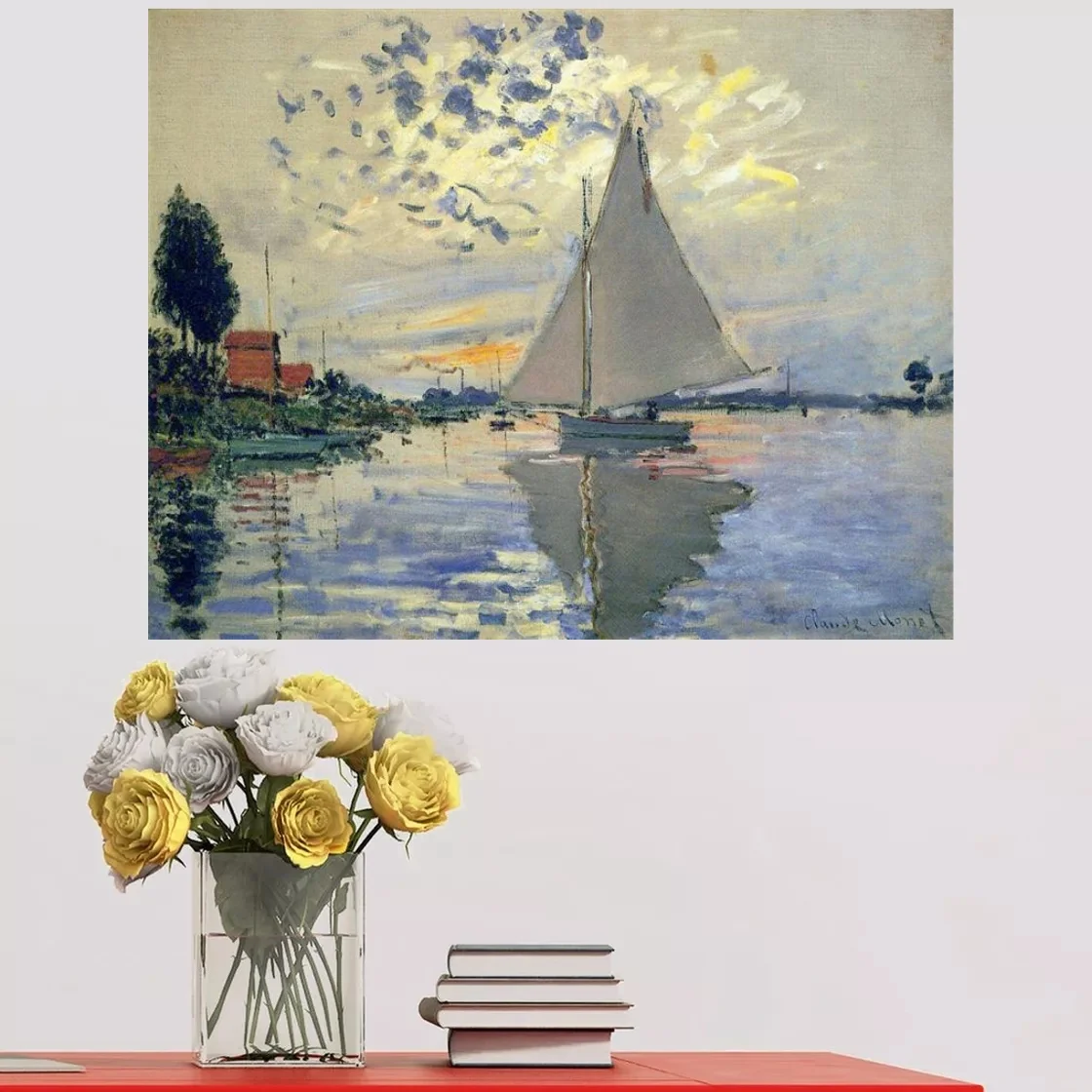 Landscape Wall Art Sailboat at Le Petit-Gennevilliers by Claude Monet Oil Paintings Copy on Canvas for Bedroom Home Decortion