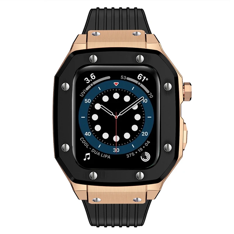 Luxury Case Modification Kit for Apple Watch Band 9 8 7 45mm 44mm Metal Alloy Case Bezel Frame Silicone Strap for IWatch 6 SE 5