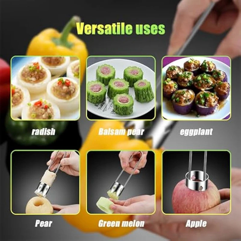 5PCS Fruit & Vegetable Corer,Fruit Corer Tool Pepper Seed Corer Remover,Universal Stainless Steel Fruit Core Remover