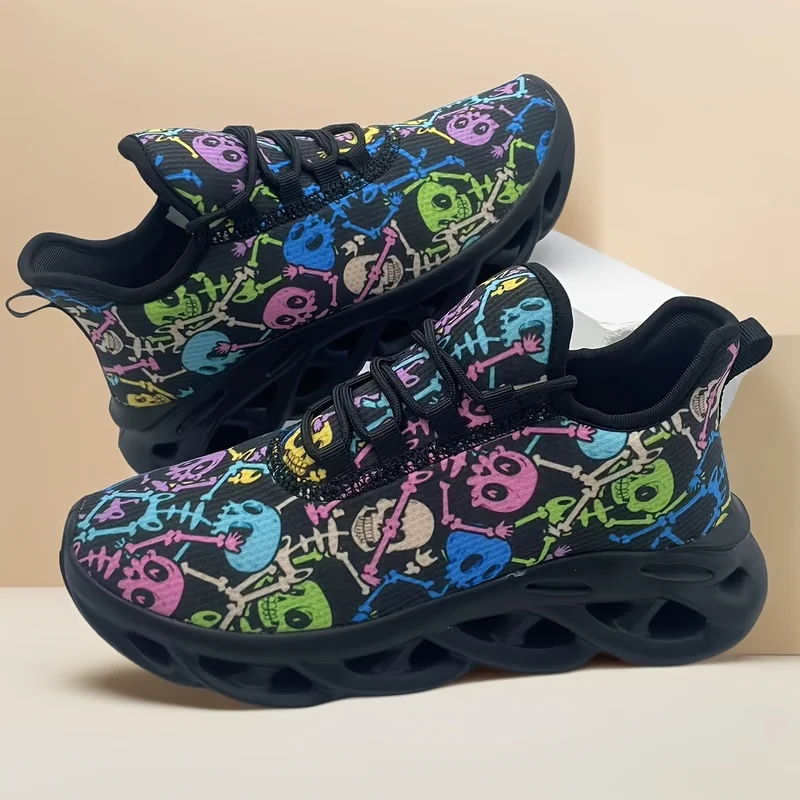 Ladies Men's Trendy Skull Print Outdoor Sports Shoes Suitable for outdoor running all year round - Fashionable and comfortable l