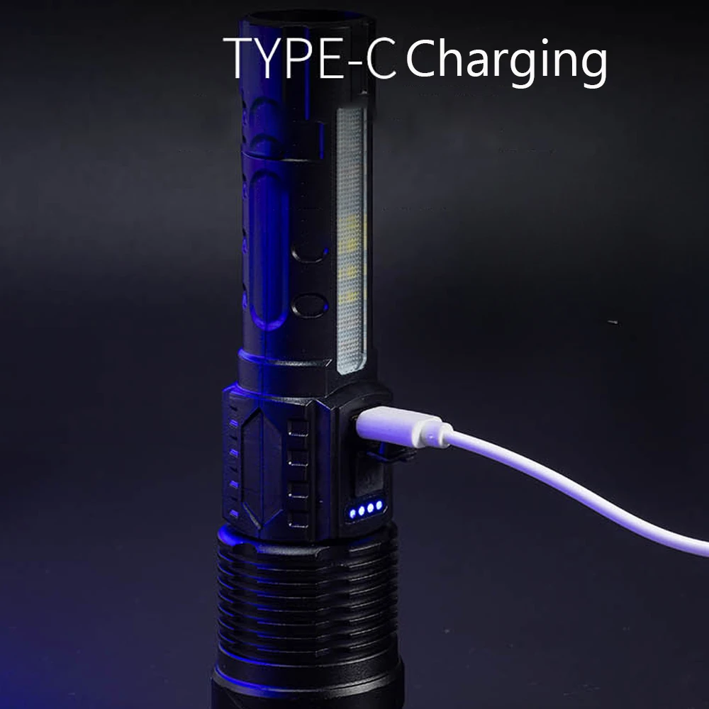 High Strong Power Led Flashlights Tactical Torch with Display Light Pen Clip USB Charging Camping Fishing Emergency Zoom Lantern