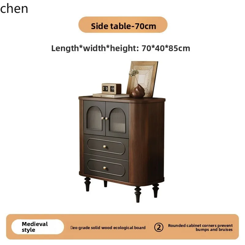 YFY  French Style TV Cabinet Vintage Mid-Century Style Solid Wood TV Cabinet Coffee Table Set for Living Room Home Use