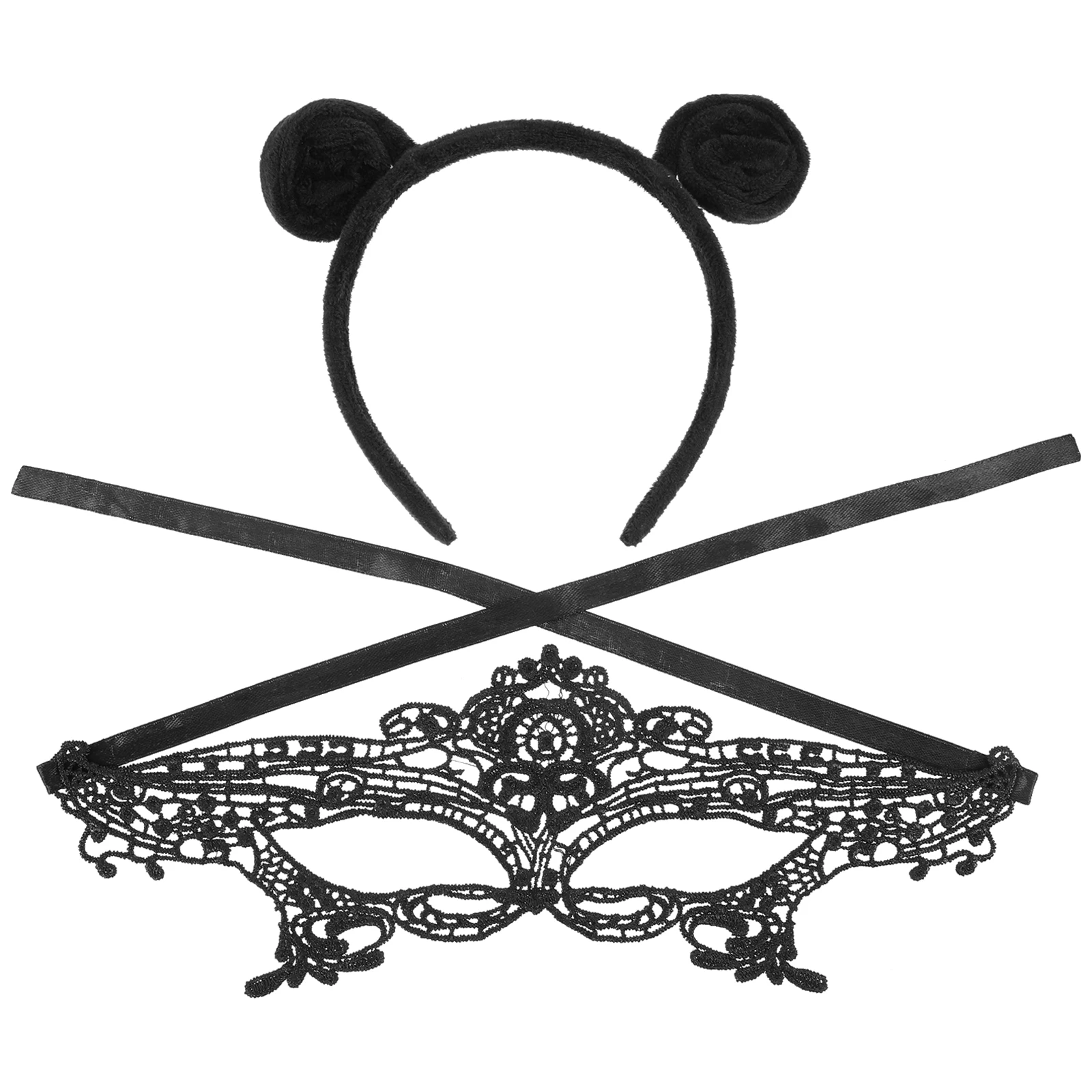 

1 set Antenna Headband Lace Mask Set Halloween Cosplay Hair Decor Festival Tentacles Hair Band Party Costume Accessory for Women