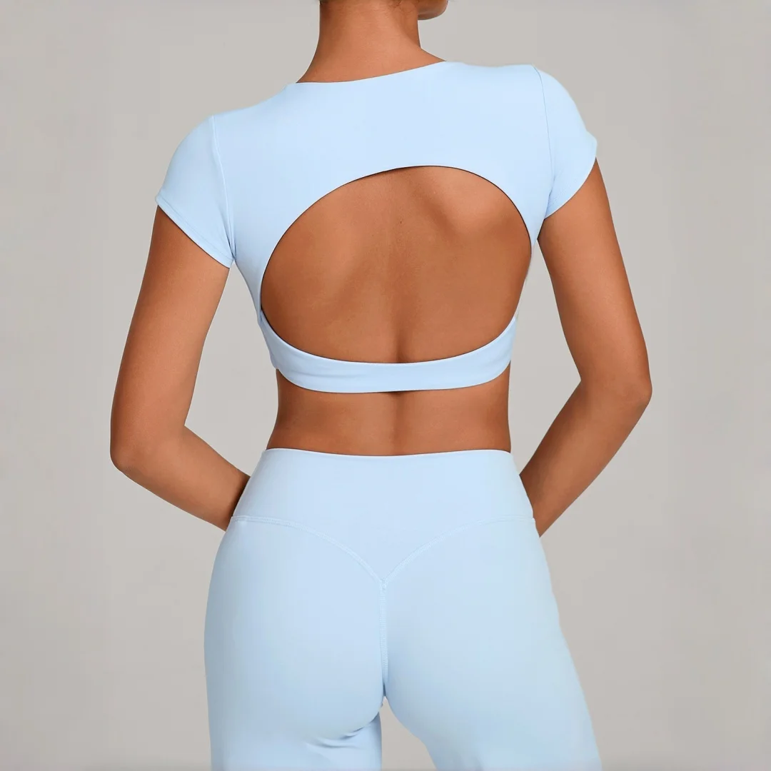 

Seamless Backless Yoga Tops Tight Breathable Fitness Short-sleeved T-shirt Running Outdoors Casual Workout Clothes Gym Yoga Wear