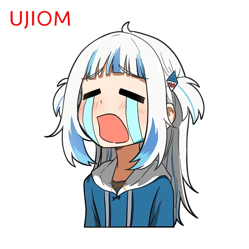 UJIOM Gawr Gura Shark Wall Sticker Changing Blue White Hair Q-style Cry Blue Hooded Sweatshirt Decal Suitable For Computer Host