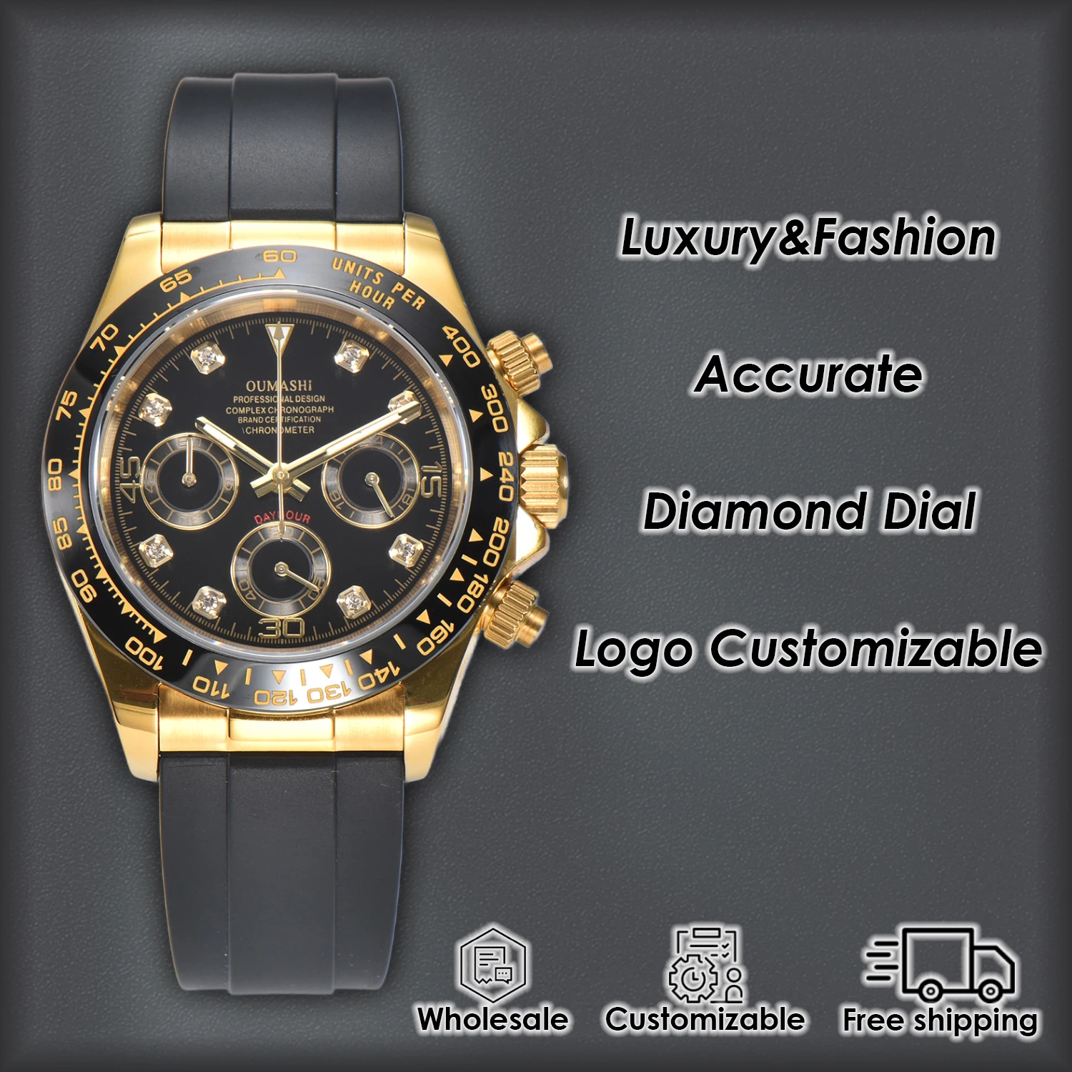 

Men's watch 39.5MM VK63 watch Luxury Diamond dial Sapphire crystal Chronograph Waterproof Customizable Wholesale Quartz watch