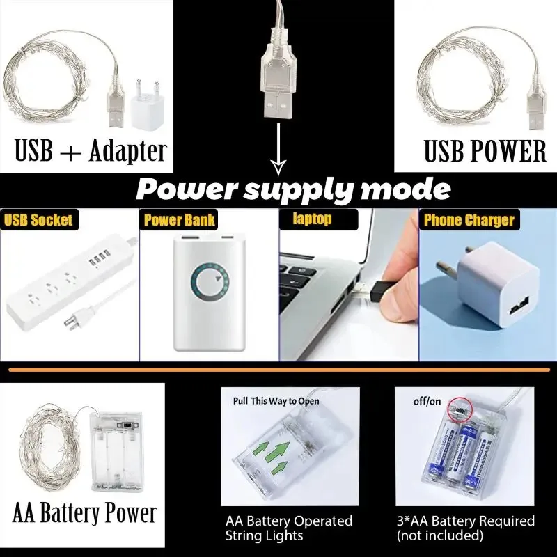 سلسلة إضاءة نجمية نحاسية لتزيين الغرفة ، أضواء خرافية ، حديقة ، حفل زفاف ، مصباح ذاتي الصنع ، صندوق بطارية ، 2 م ، 4 م ، 6 م