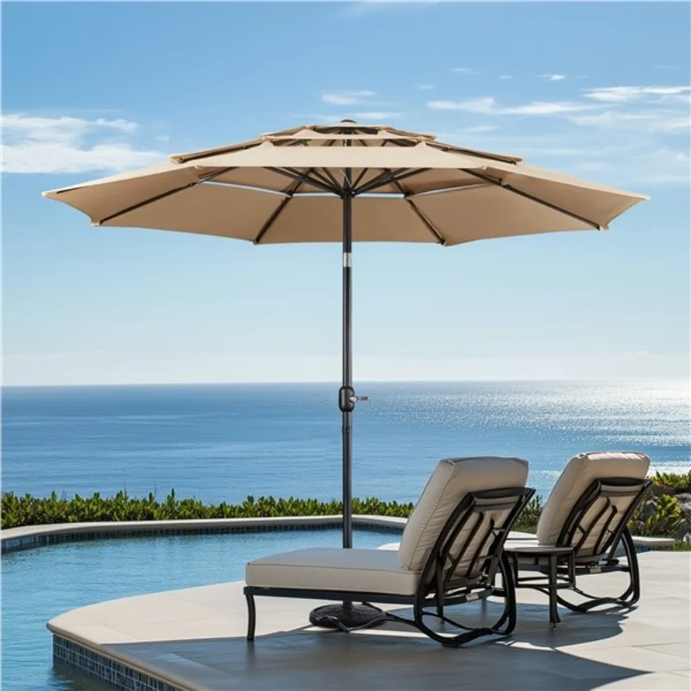 

10ft Patio Umbrella Outdoor 3 Tier Vented Table Umbrella with 8 Sturdy Ribs, Tan
