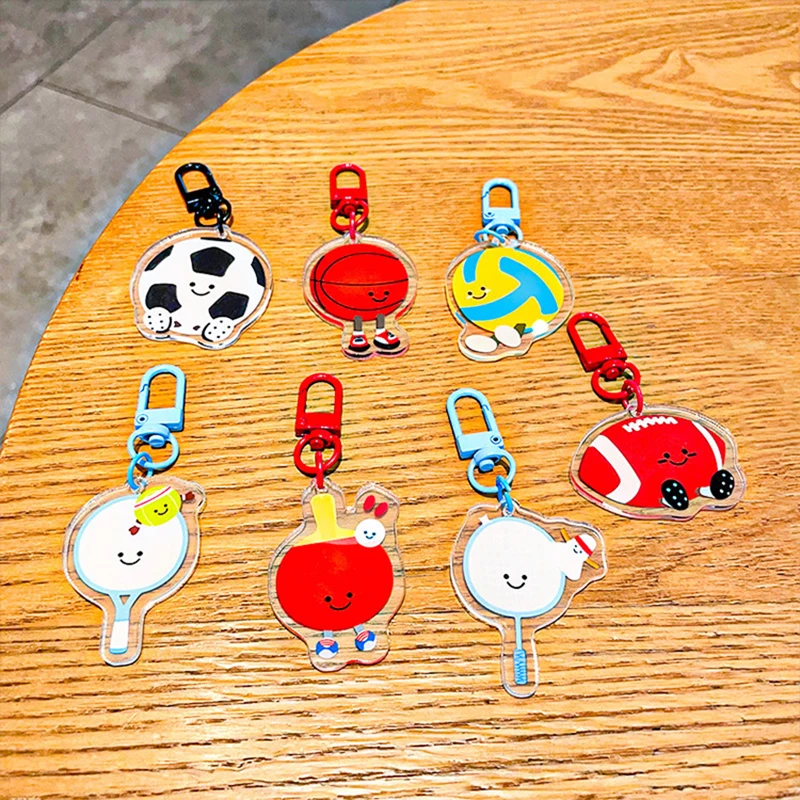 Acrylic Table Tennis Racket Football Field Keychain Double Sided Mini 3D Sports Keyring Bag Pendant Car Key Chains Souvenir Gift