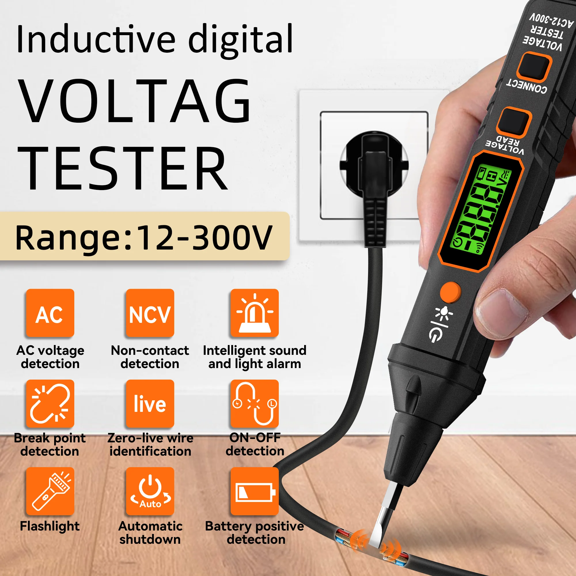 POROMETISTO Spannungsprüfstift 12V-300V Berührungsloser Induktionsdetektor NCV Spannungserkennungs-Testgerät Unterbrechungspunkt-Finder-Werkzeug