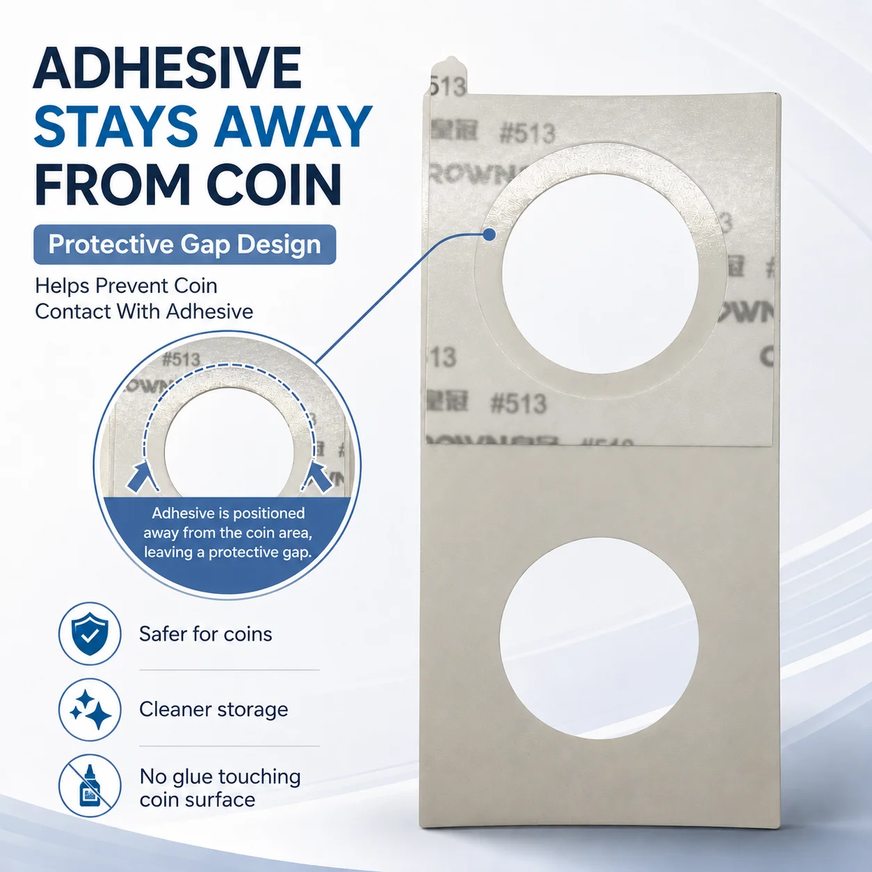 Self-Adhesive Coin Holders No Stapler Needed-Easy Peel&Stick Cardboard Coin Flips for Quick and Secure Coin Protection