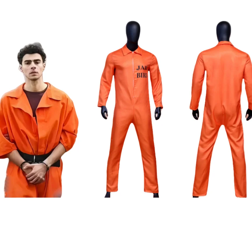 

2025 new Halloween adult male cartoon character prisoners play costumes orange stage performance jumpsuit