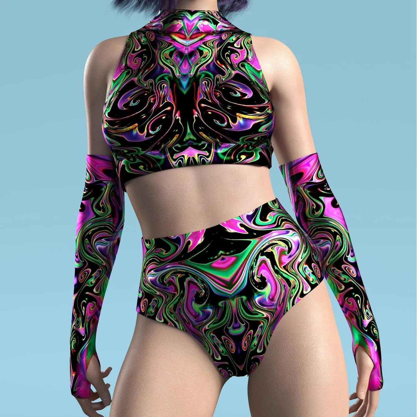 

Adult Sleeveless Multicolor Print Role Play Bodysuit Swimsuit Women Sexy Shoulder Art Jumpsuit Performance Swimwear Costume