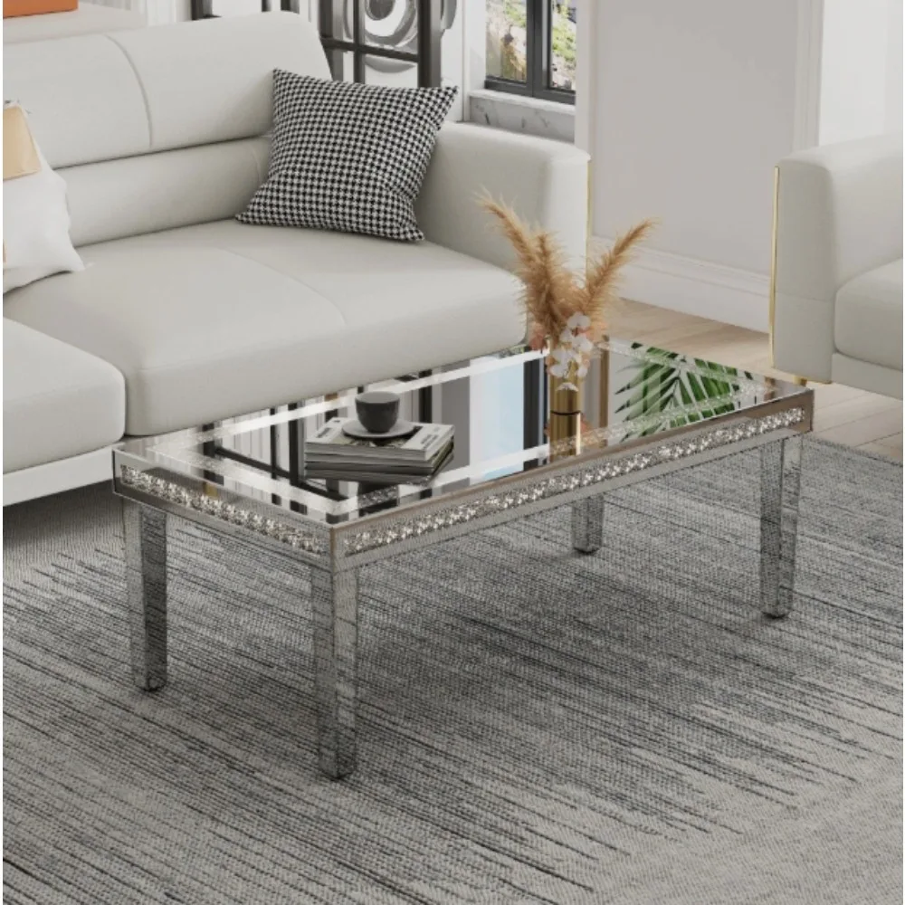

Rectangle Living Room Tables w Crystal Inlay Gorgeous Modern Mirror Coffee Table