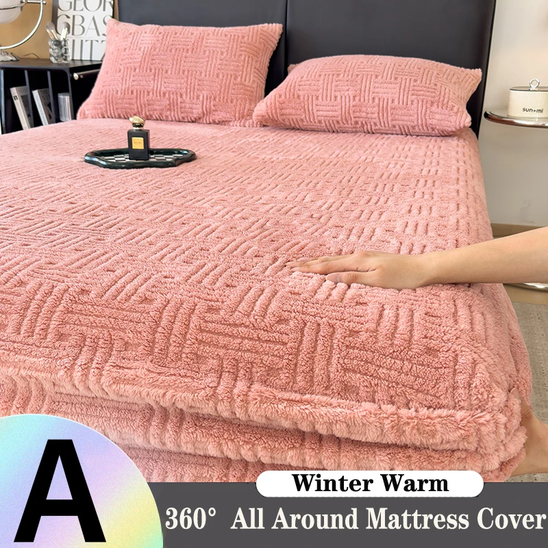 Solid Color Tafu Velvet Mattress Cover Household Bedroom Fitted Bed Sheet Non-Slip Skin-friendly Mattress Protector Bed Covers