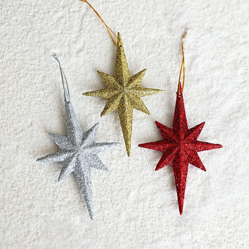Christmas 3D Star Ornament, Unique Eight-Pointed Glitter Stardust Hanging Decor for Christmas Tree,Creative Door/Wall Decoration