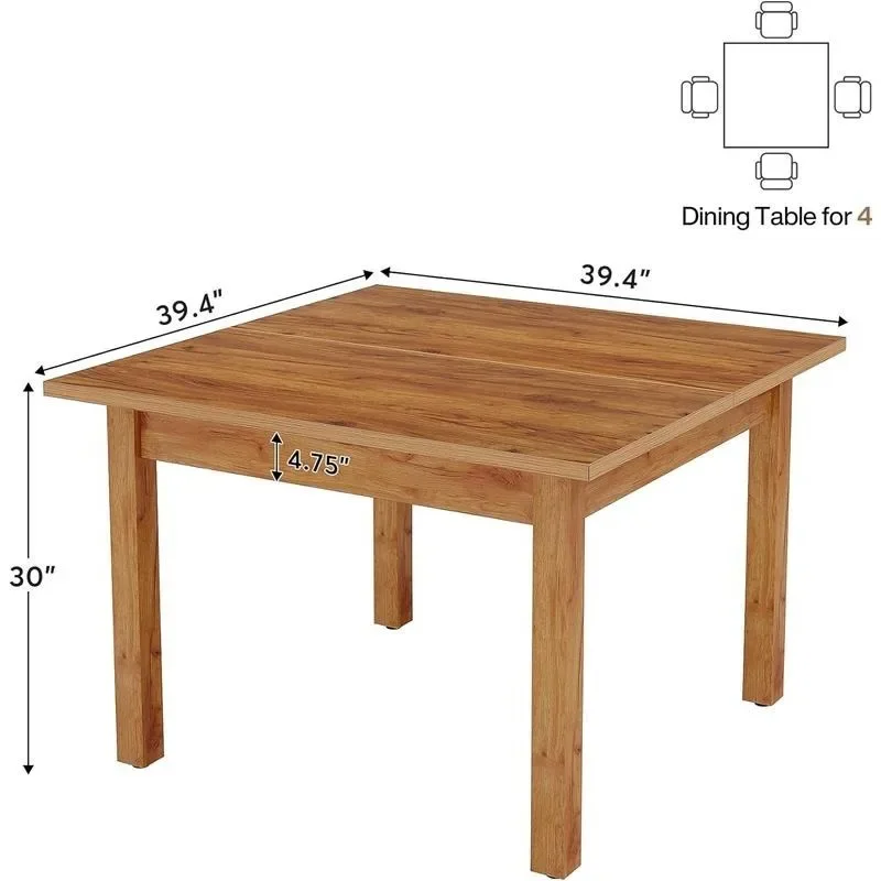 Tribesigns 39.4 Inches Square Dining Table for 4 People, Wooden Kitchen Table with Oak Finish Top and Solid Wood Legs (Only Tabl