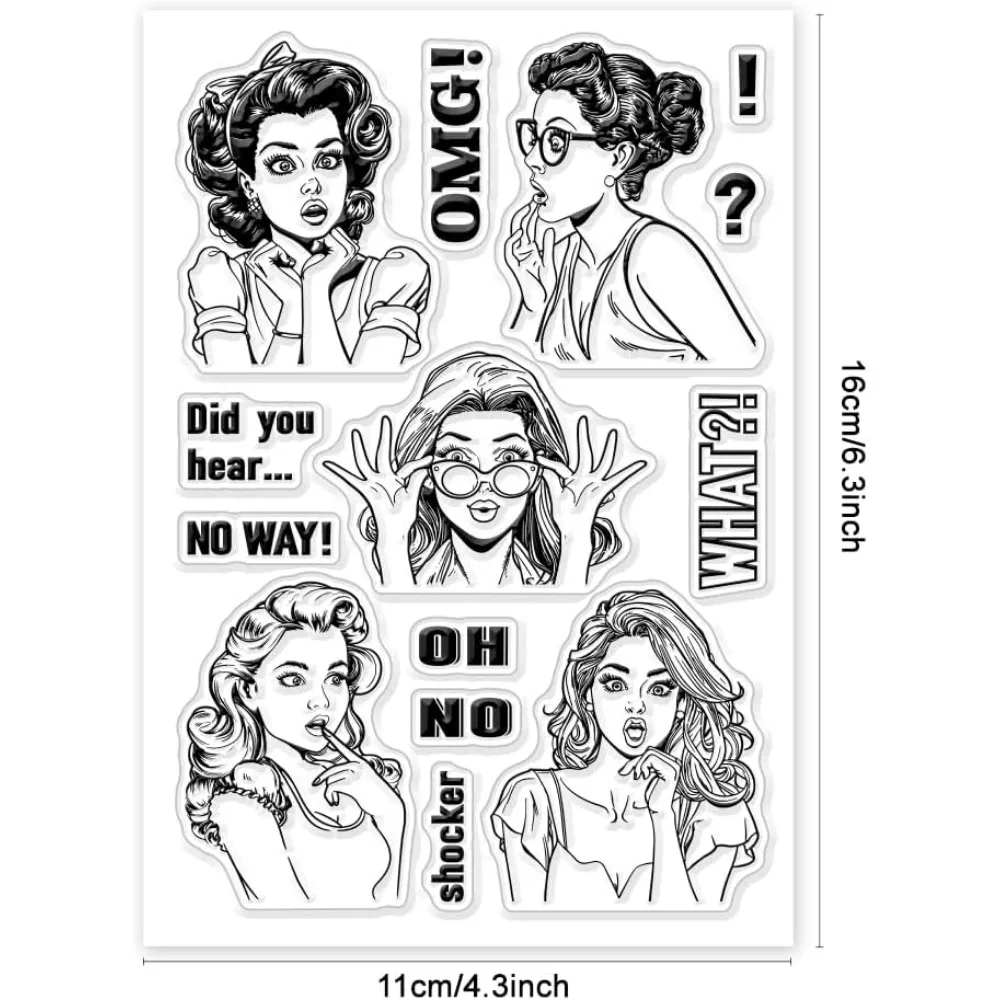 Gossip Women Clear Silicone Stamps for DIY Card Making Shocked Lady Silicone Transparent Stamp Seal Shocker Making Kit
