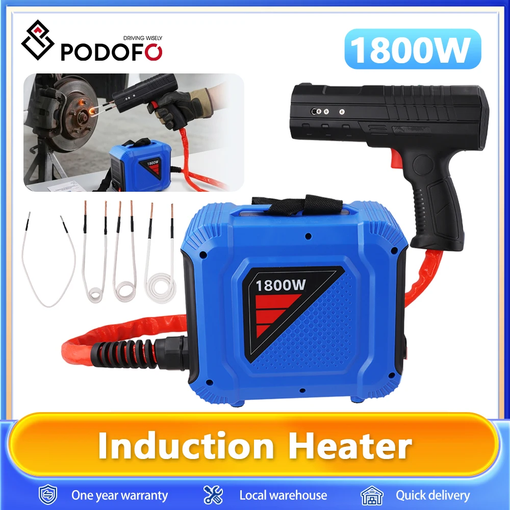 Kit de chauffe-induction portatif Podofo 1800W pour le démontage de boulons sans flamme avec 4 bobines - Outil de chauffe-boulons à induction