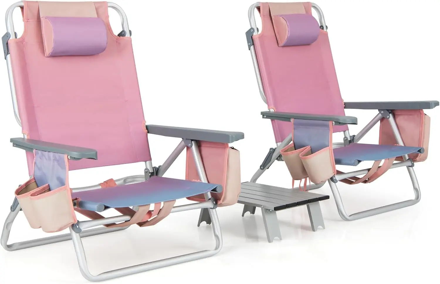 

Пляжные стулья, комплект из 2 стульев для кемпинга с рюкзаком и подлокотником, сумка-холодильник, подстаканник, вешалка для полотенец и боковые карманы, слинг для загара