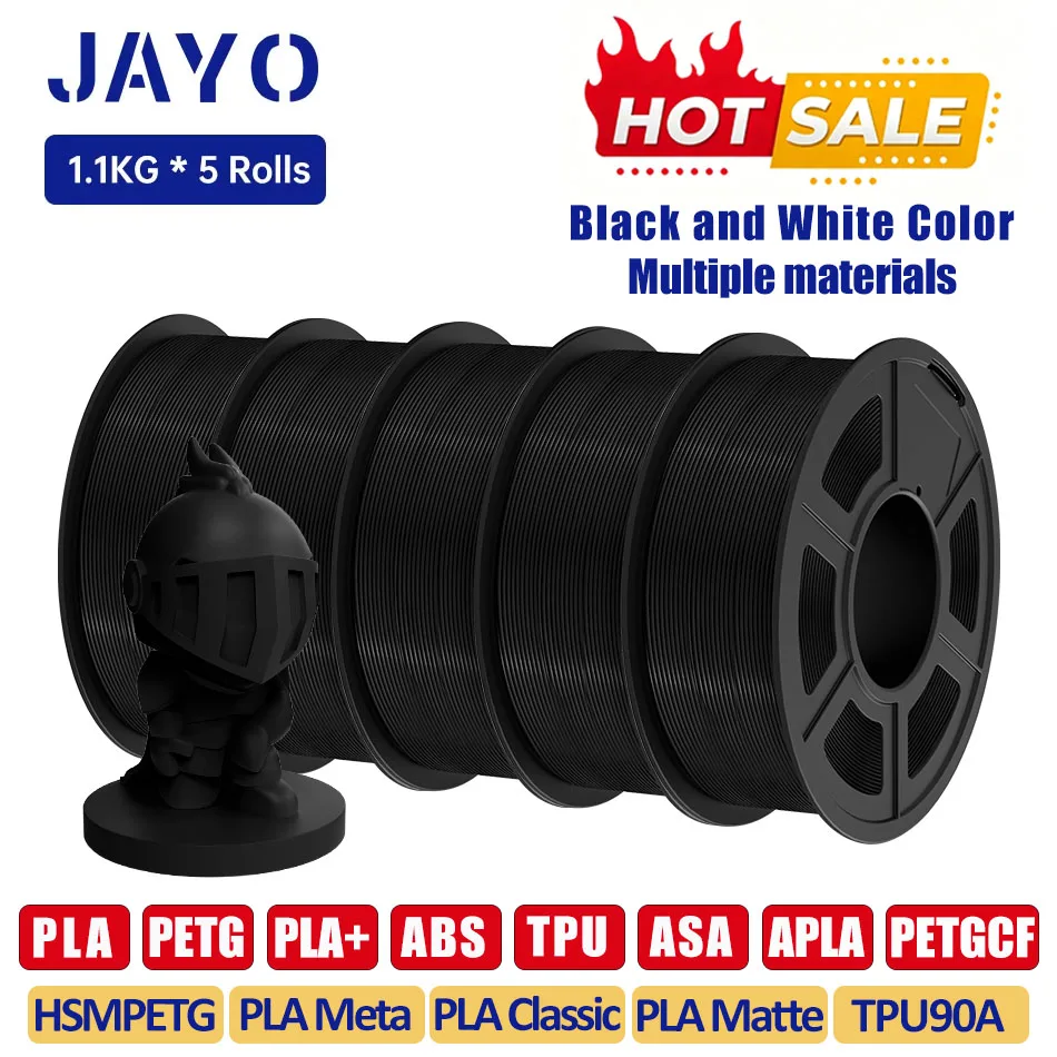 Filament d'imprimante 3D JAYO PLA/PETG/PLA Plus/ABS/PLA Mat/PLA Classique/TPU/PETGCF/ASA, 5 rouleaux/ensemble, 1,75 mm, matériaux d'impression 3D