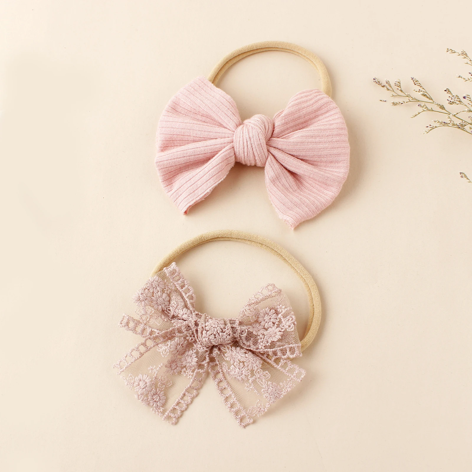 5pcs Baby Girls Bows Nylon Headbands Cute Knitted Top Knot Elastic Hairbands Princess Infants Hair Accessories