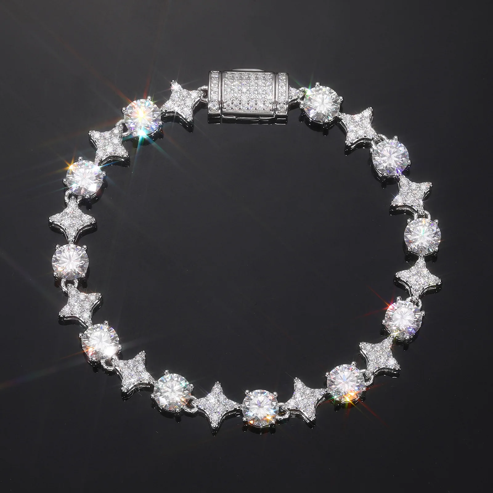 

Сертифицированный муассанит Iced Out 8 мм Star Link браслет из стерлингового серебра 925 пробы с бриллиантами Tester Pass Luxury Bling для мужчин и женщин