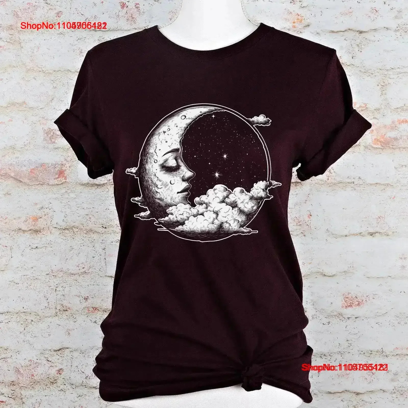 Celestial Moon Face T Shirt Gothic Lunar Mystical Starry NighT Dark Academia Art Top Occult Aesthetic Clothing vintage Washed