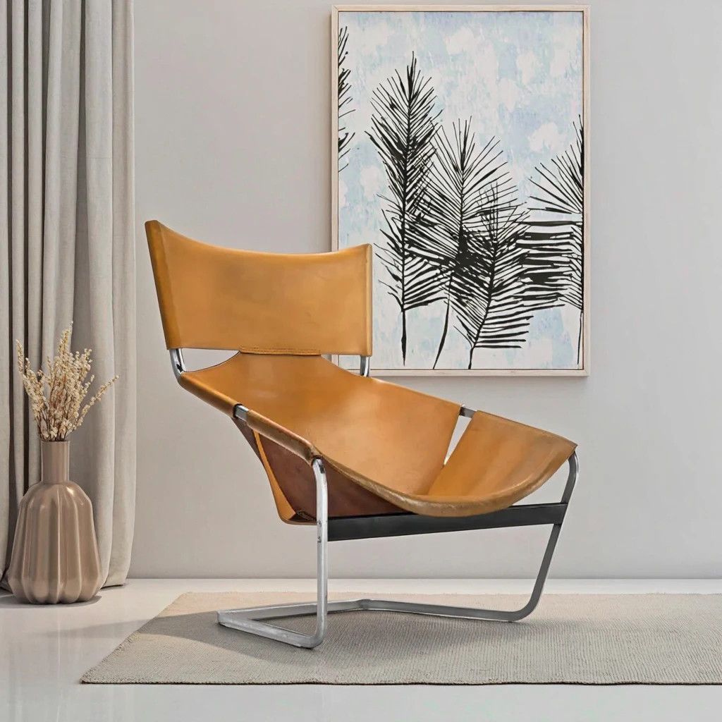 #Italian Leather Color Optional Metal Frame Lazy Chair for Simple and Modern for Home Furniture Casual Living Room Apartment Use