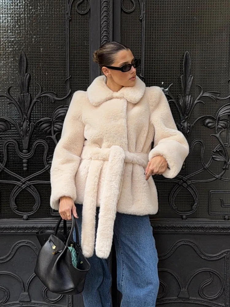 HH Women Winter Warm Jackets Solid Turn-Down Collar Pockets Lace-Up Decoration Women Casual New Fashion Long Sleeves Coats 2025