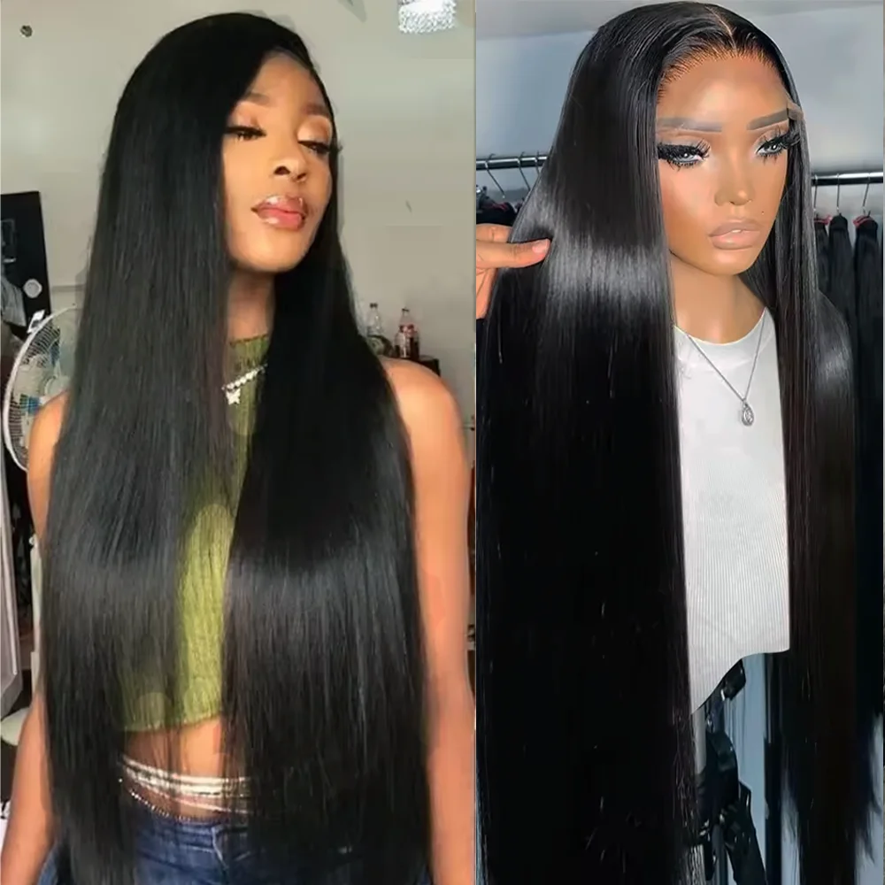 

40 Inch Natural Black Straight HD Lace Wigs Human Hair 13x4 13x6 HD Transparent Lace Hair Wigs Pre Plucked For Women 200 Density
