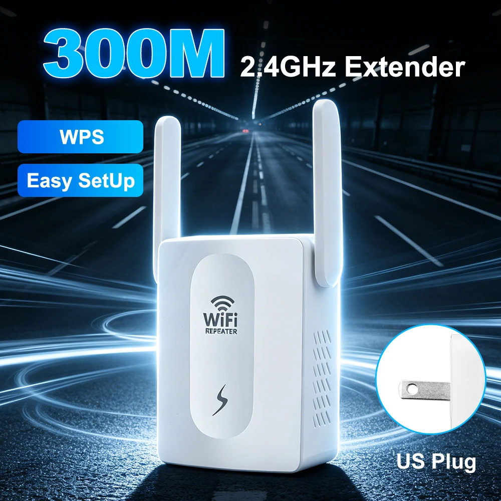 300Mbps WiFi Repeater 2.4G Signal Router Wireless Booster Long Range Amplifier Network Wi-Fi Extender For Home/Office Easy Set