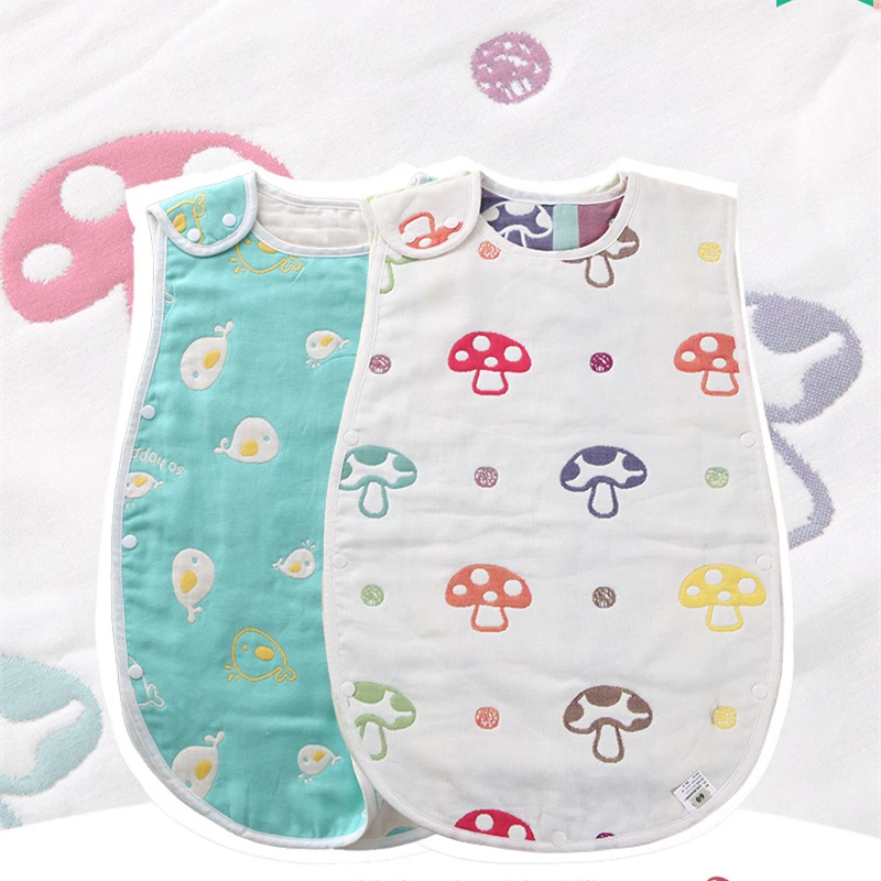 Cartoon Printed Pattern Children Gauze Sleeping Bag Baby Vest Style Breathable Sleeping Bag Infants Anti-kick Quilt Sleeping Bag