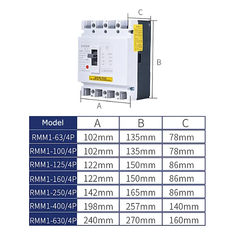 AC 3p 4p Luft schalter Kompakt leistungs schalter mccb Kurzschluss überlast schutz 63/125/250/630a