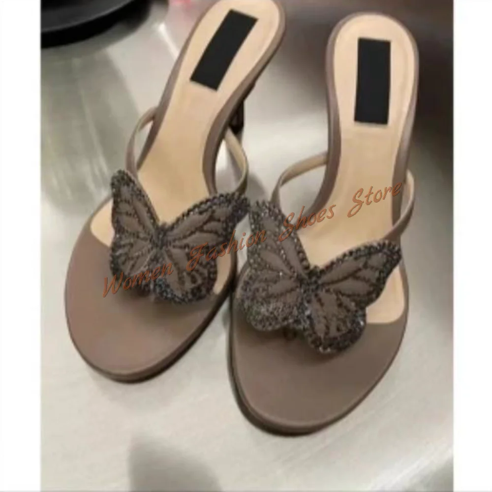 

Brown Butterfly Decor Flip Flops Thin High Heels Round Toe High Heel Shoes for Women Heels Party Shoes 2024 Zapatos Para Mujere