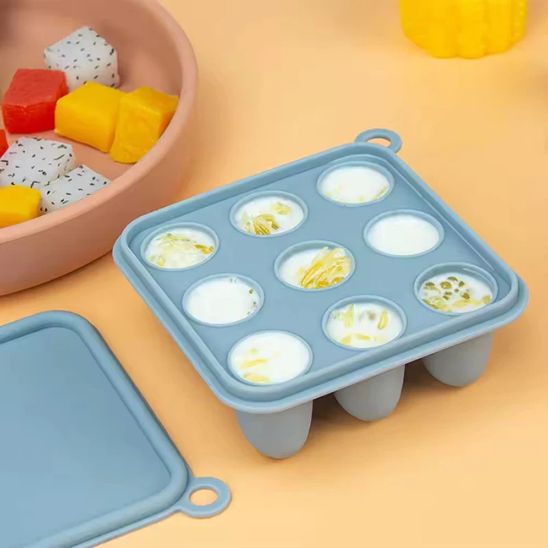 Silicone Baby Freezer Cube Trays with Cover BPA Free Silicone Feeding Box for Breast Milk Ice Cubes Food Vegetable Purees