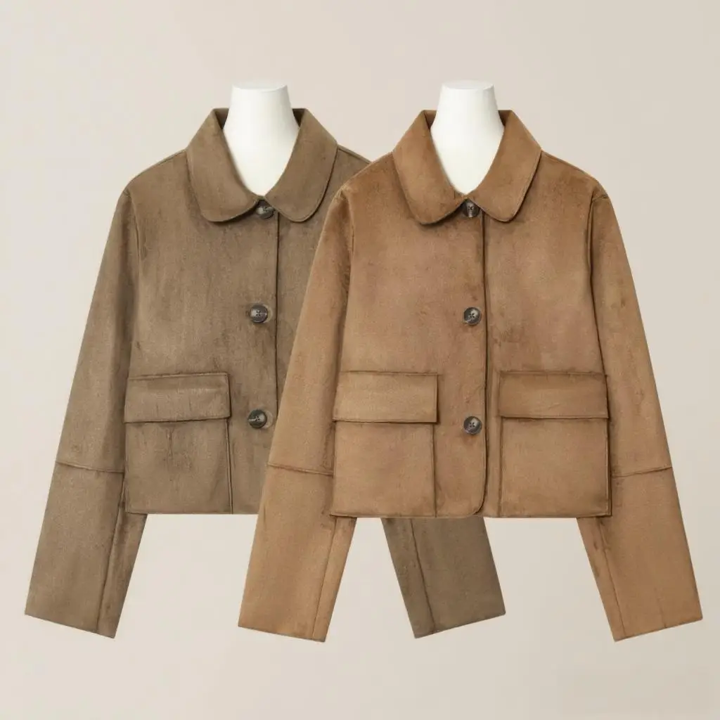 

Женские винтажные замшевые текстурированные куртки, простые однотонные повседневные пальто на пуговицах, женское зимнее элегантное темпераментное пальто с лацканами