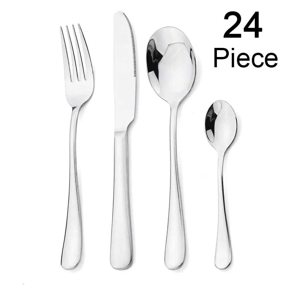 

JANKNG 24Pcs High Quality Stainless Steel Cutlery Set Knife Fork Spoon Dinner Dinnerware Silver Tableware Set Kitchen Flatware